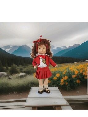 Vintage Effanbee Durable Doll 9 Inch School Girl Red Outfit Shoes Socks Plastic